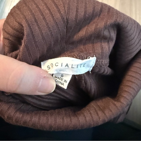 Socialite Ribbed Turtleneck Long Sleeve Dress in Brown - Picture 3 of 3